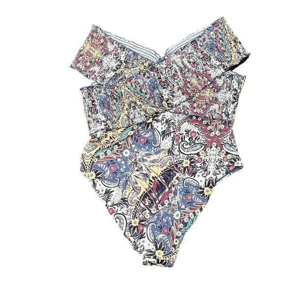 By Anthropologie Swimsuit Women’s 3X Plus Smocked Off-The-Shoulder One-Piece - Picture 4 of 11